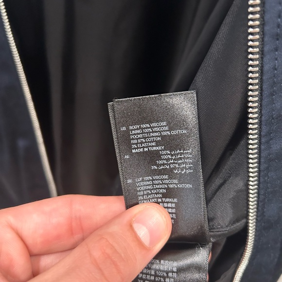 SANDRO Black & Blue Satin Bomber Jacket Large - Picture 5 of 8